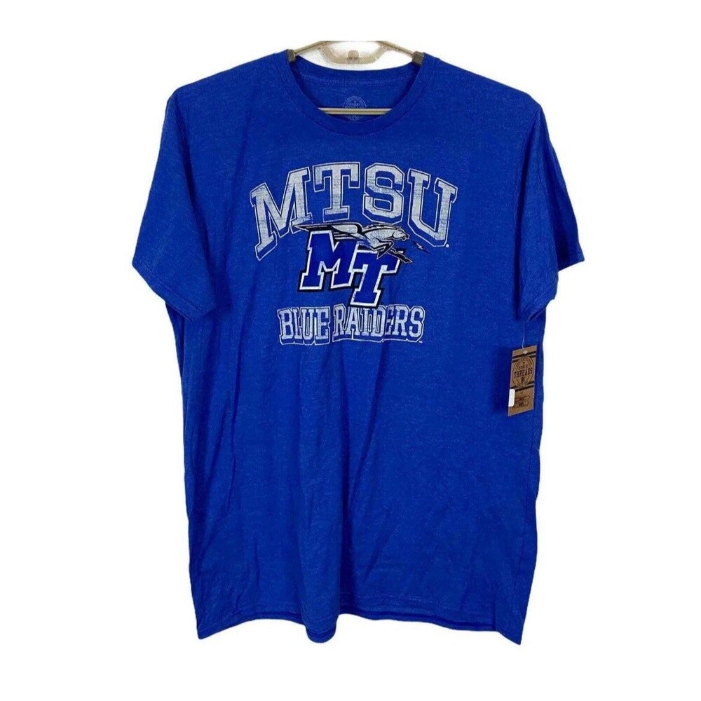 MTSU Athletic T Shirt Rivalry Threads Men's Blue Short Sleeves Collarless Medium
